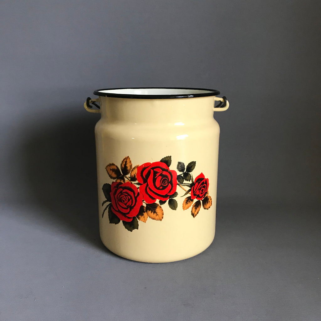 Vintage enamel pot/ enamelware / red rose design – Bico Estonia