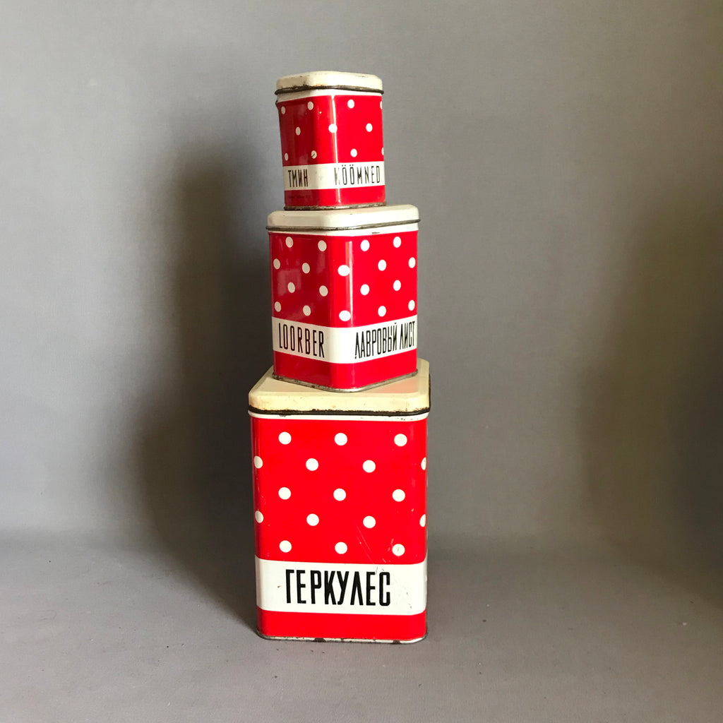 Soviet Tin Boxes Set of 2 New Vintage Soviet Polka Dot Red Tin Boxes for  Kitchen Decor Made in USSR in 1970s 