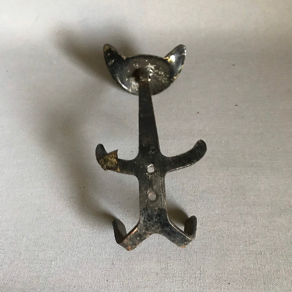 Vintage Brass Coat Hook - Black Cat