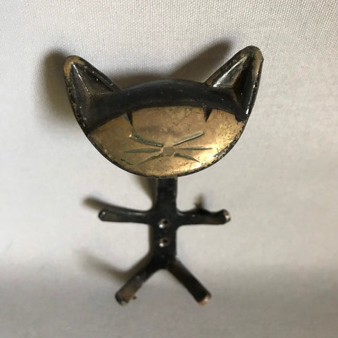 Vintage Brass Coat Hook - Black Cat