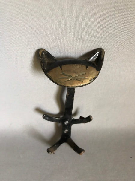 Vintage Brass Coat Hook - Black Cat