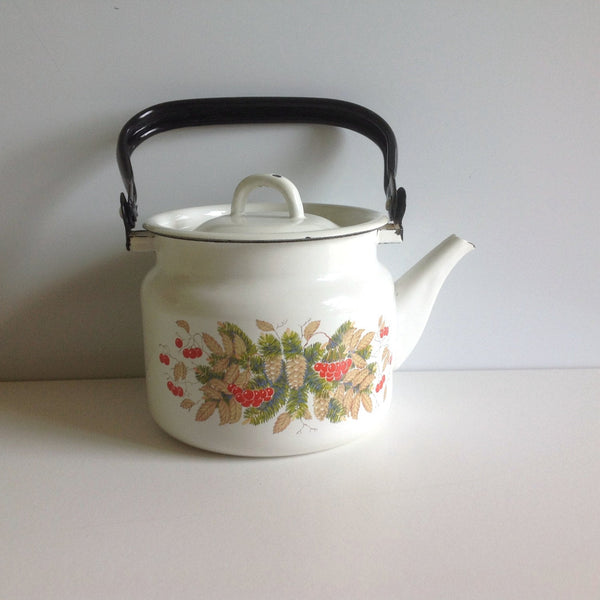 Vintage enamel kettle / enamelware / white enamel